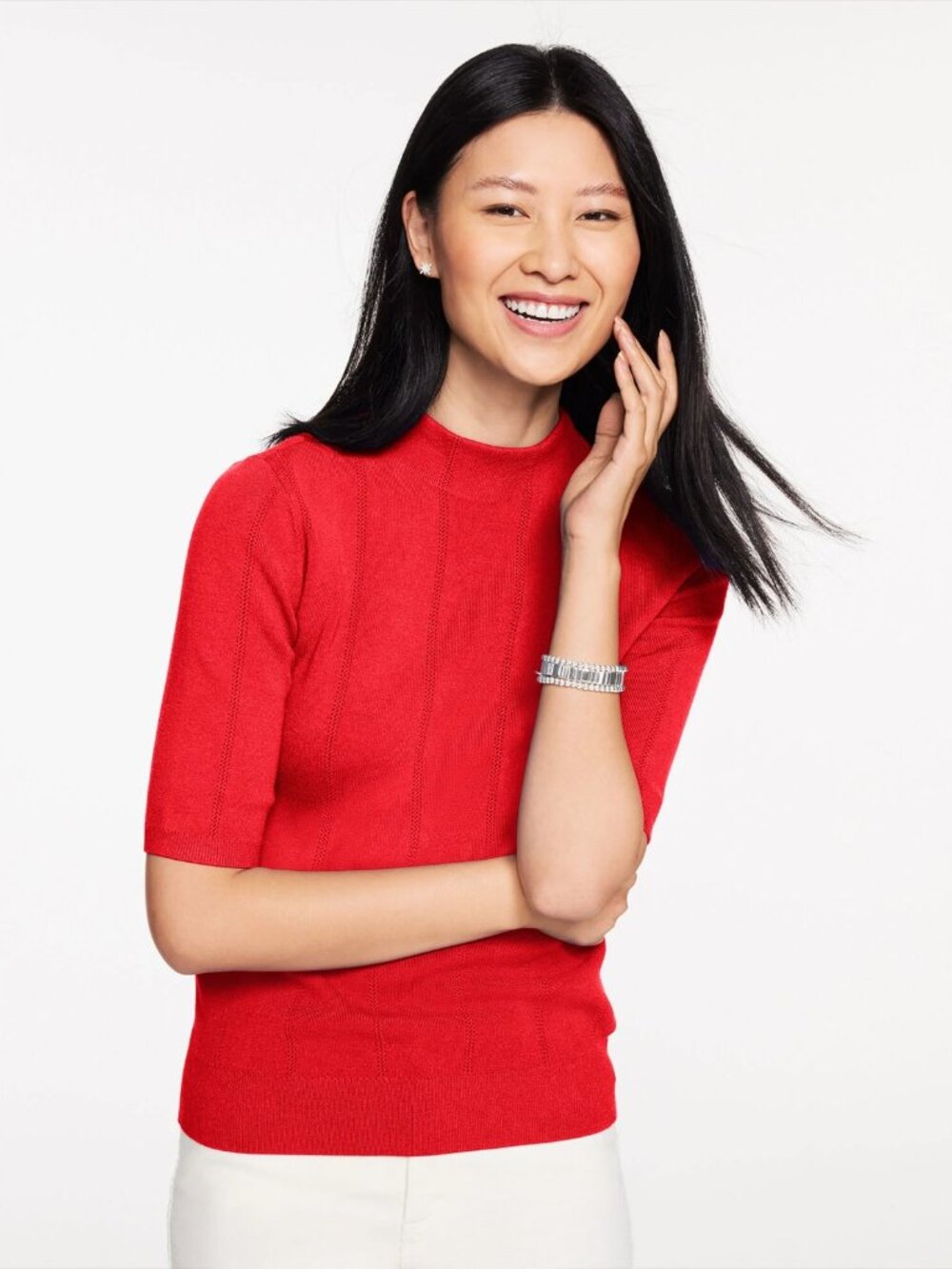Talbots Red Elbow Sleeve Mockneck Sweater Size M, NWT